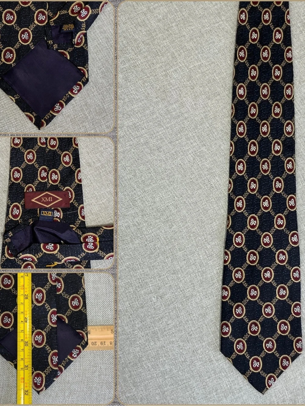 Vintage XMI Silk Medallion Wide Extra Long Tie USA Made